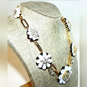 NEW KATE SPADE 2016 "SHADOW BLOSSOM" 50DIAMOND FLOWER NECKLACE; BLACK/GOLD/WHITE